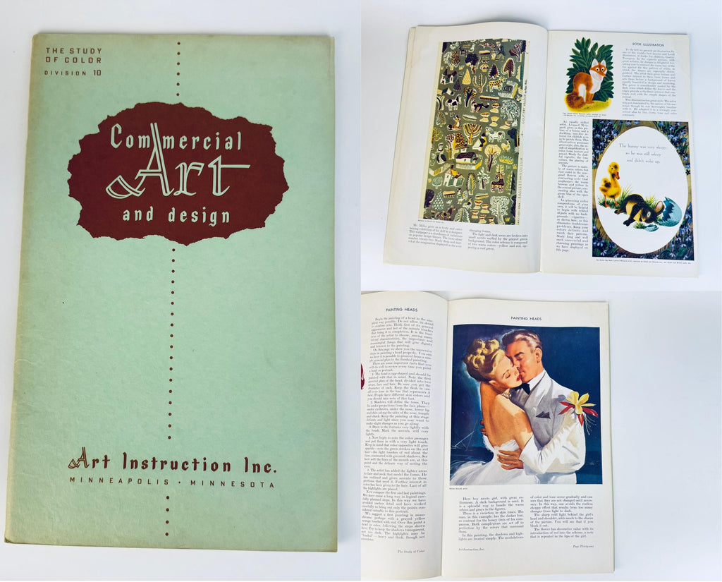 Vintage 1950s Teal Commercial Art & Design Instruction Books  Softcover art-lesson guide  Each Sold Separately