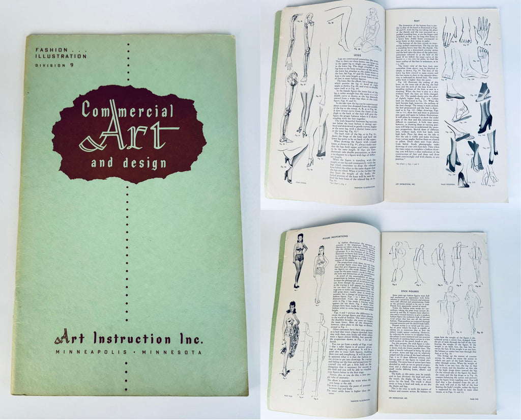 Vintage 1950s Teal Commercial Art & Design Instruction Books  Softcover art-lesson guide  Each Sold Separately