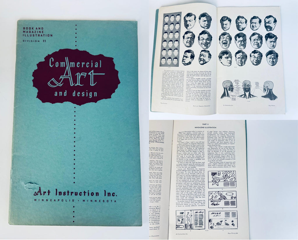 Vintage 1950s Teal Commercial Art & Design Instruction Books  Softcover art-lesson guide  Each Sold Separately