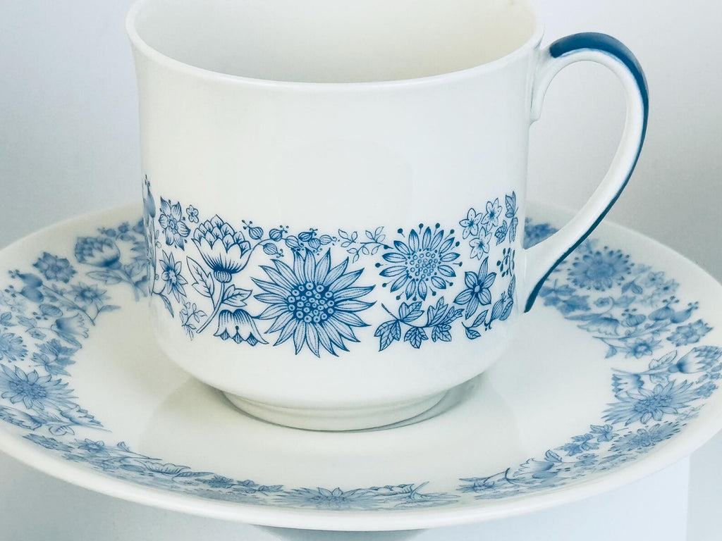 Vintage 1960s-70s Royal Doulton Cranbourne Blue & White Bone China Tea Set - Made In England