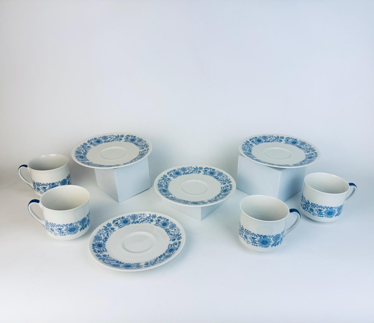 Vintage 1960s-70s Royal Doulton Cranbourne Blue & White Bone China Tea Set - Made In England