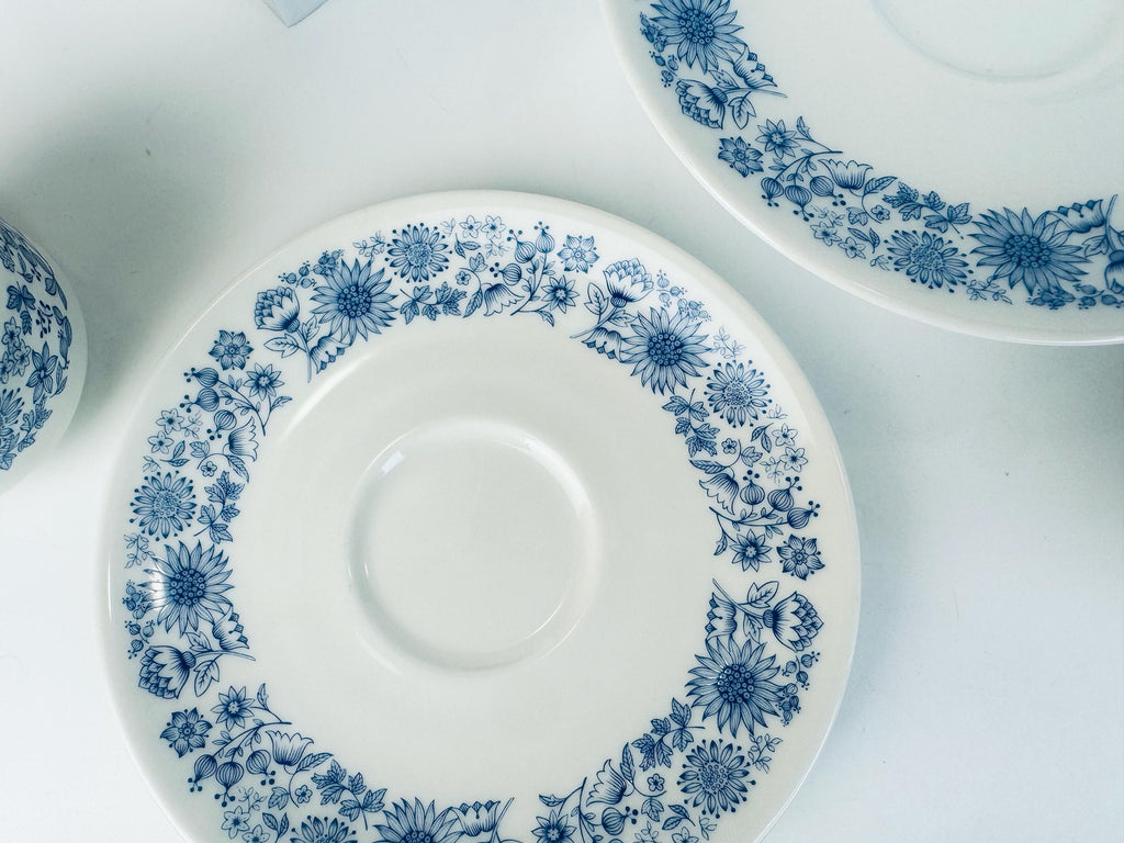 Vintage 1960s-70s Royal Doulton Cranbourne Blue & White Bone China Tea Set - Made In England
