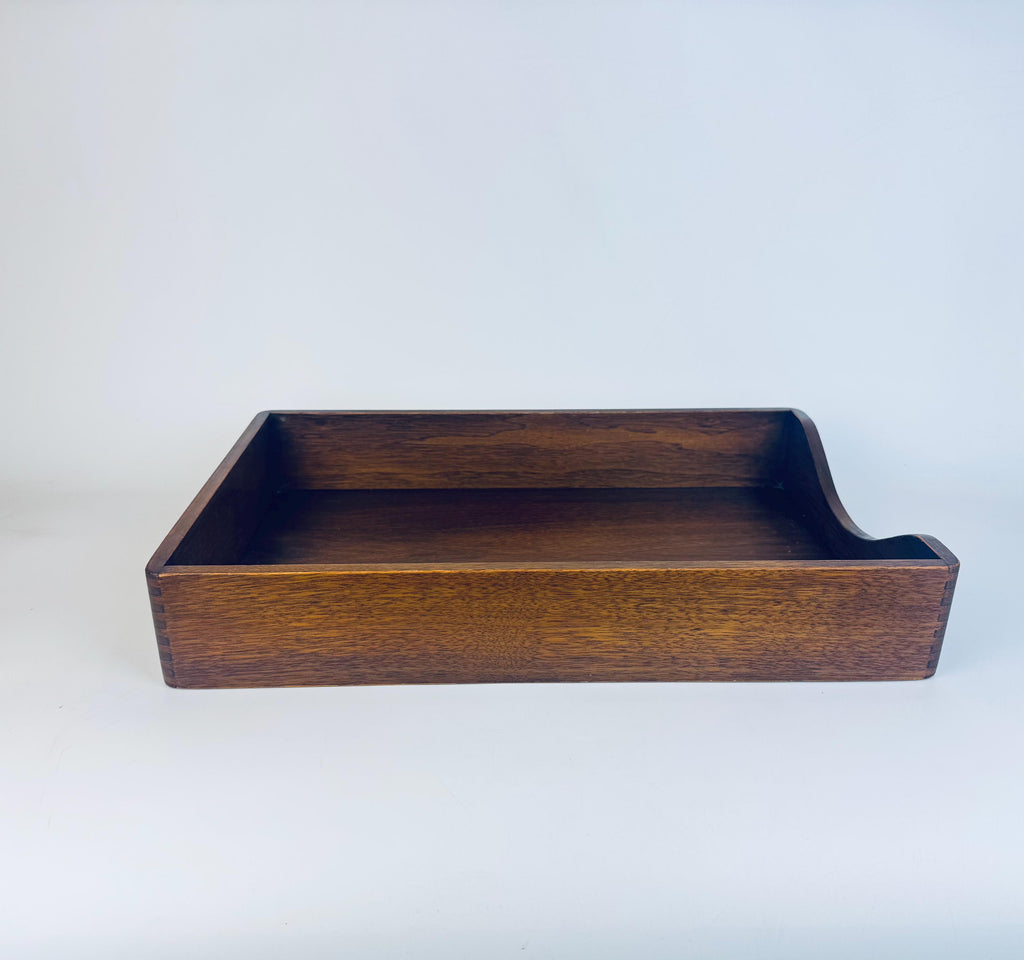 Vintage Oak Wood Letter Tray  Mid-Century Office Elegance  Desk Organizer
