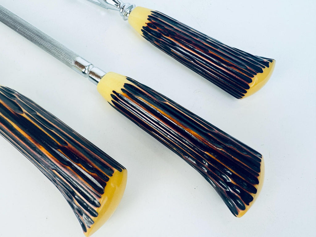 Vintage 1960s Glo-Hill Cutlery “The Connoisseurs Choice Faux-Antler Sheffield Steel Carving Set in Original Box - Made In England