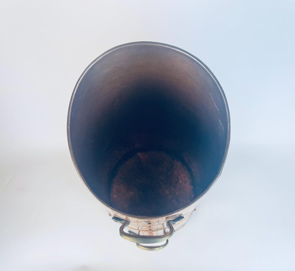 Vintage Ethan Allen Hammered Copper Log Bucket  1960s England Brass-Handled Fireside Accent