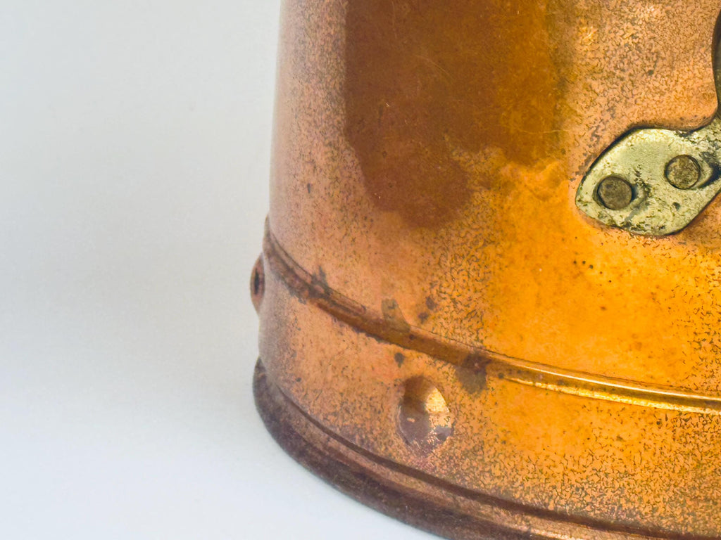 Vintage Ethan Allen Hammered Copper Log Bucket  1960s England Brass-Handled Fireside Accent