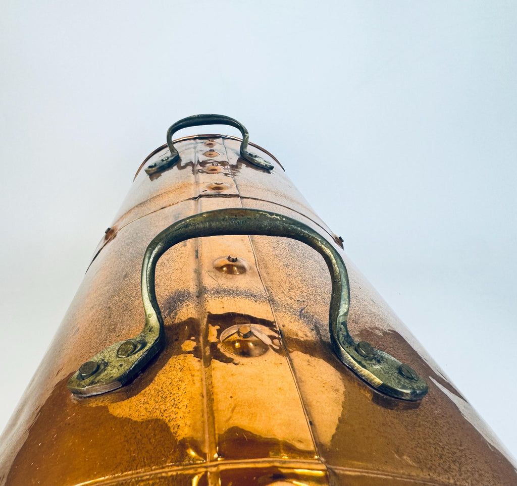 Vintage Ethan Allen Hammered Copper Log Bucket  1960s England Brass-Handled Fireside Accent