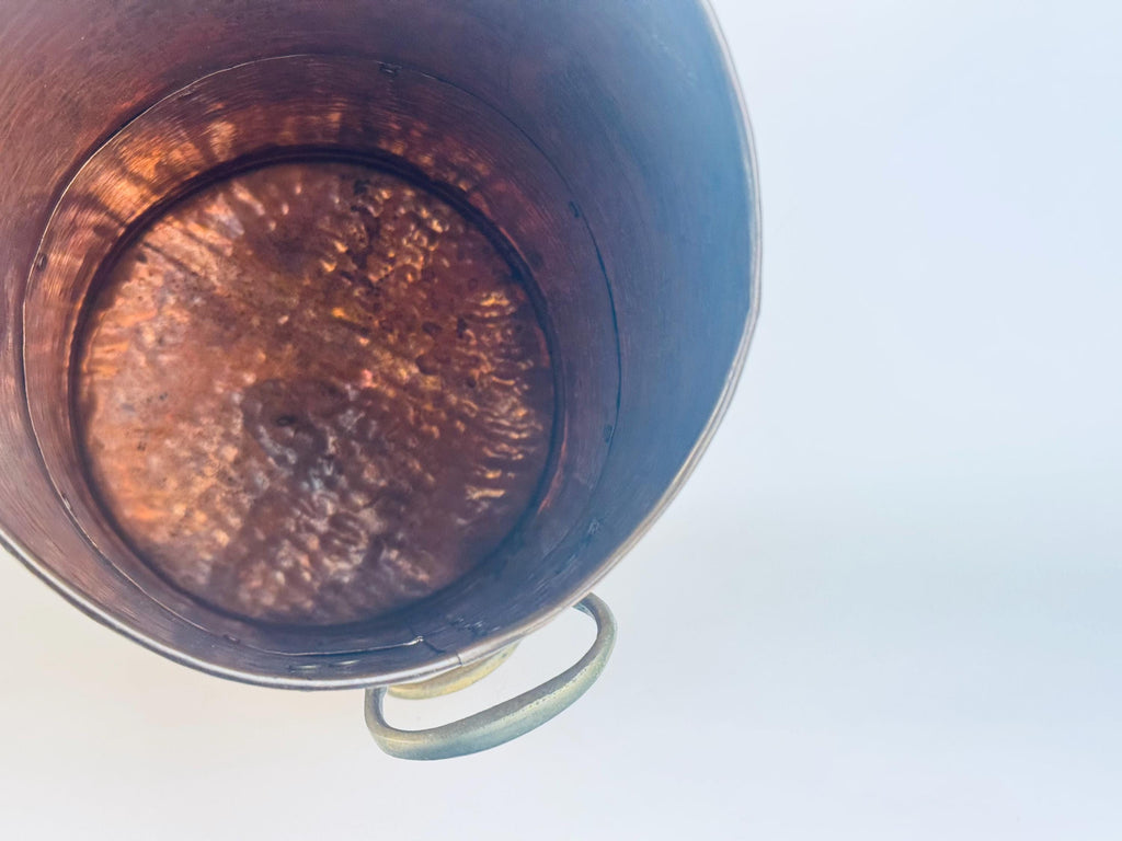 Vintage Ethan Allen Hammered Copper Log Bucket  1960s England Brass-Handled Fireside Accent