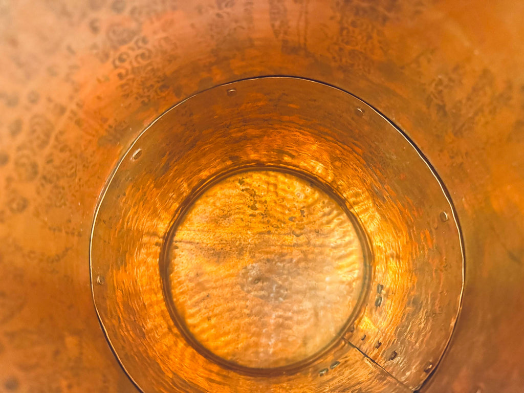 Vintage Ethan Allen Hammered Copper Log Bucket  1960s England Brass-Handled Fireside Accent