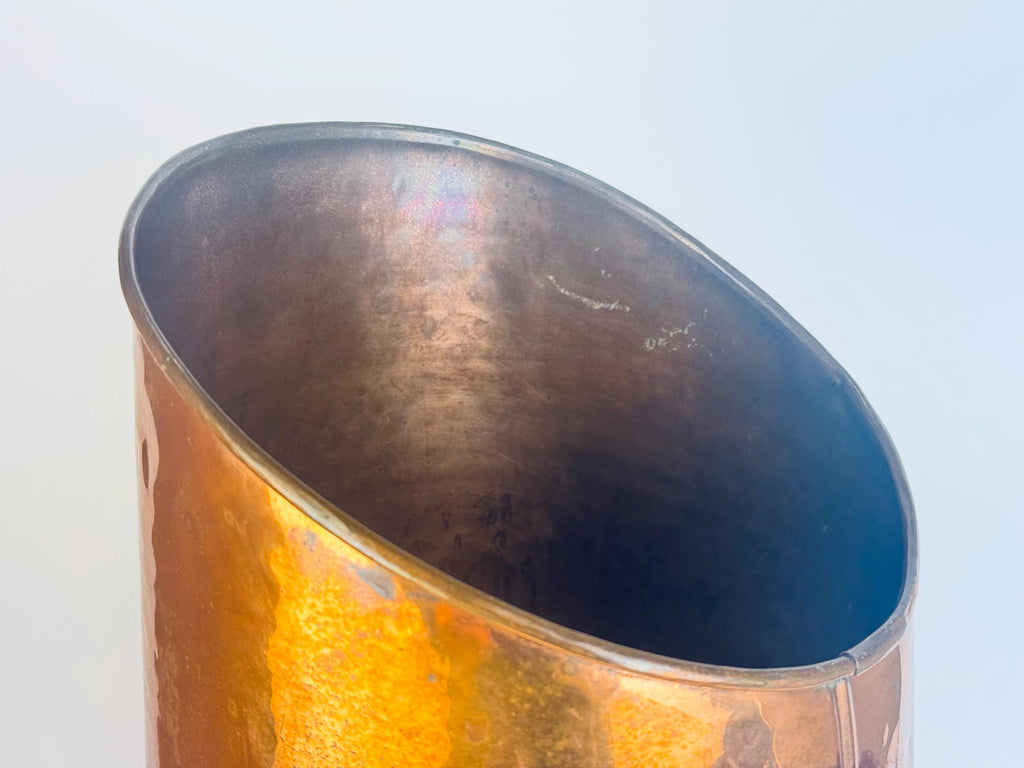 Vintage Ethan Allen Hammered Copper Log Bucket  1960s England Brass-Handled Fireside Accent