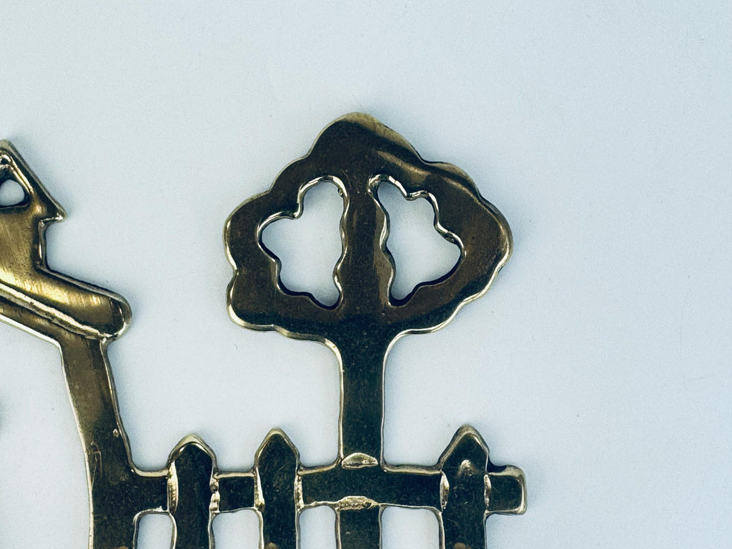 Vintage Brass House & Tree Key Rack  1970s Solid Brass Wall-Mount Key Hooks  Cottage Entryway Organizer