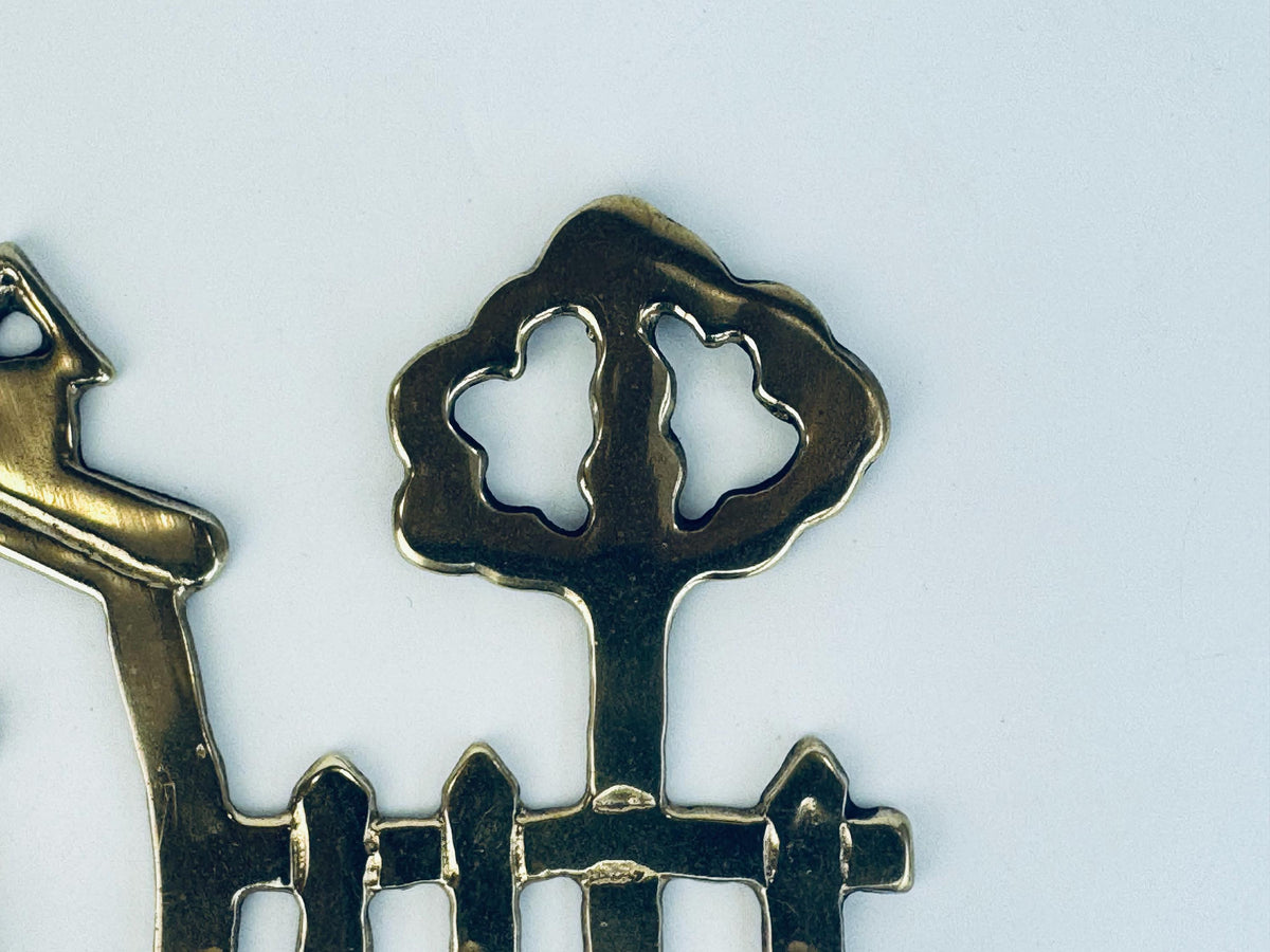 Vintage Brass House & Tree Key Rack  1970s Solid Brass Wall-Mount Key Hooks  Cottage Entryway Organizer