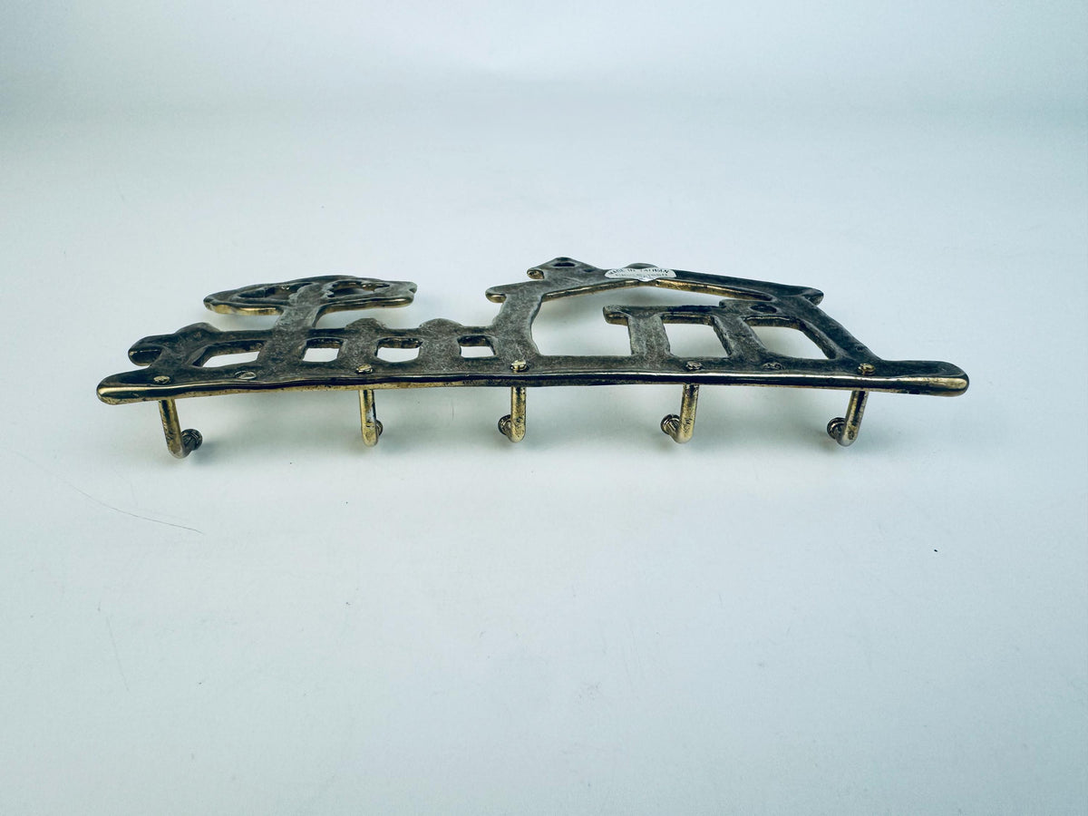 Vintage Brass House & Tree Key Rack  1970s Solid Brass Wall-Mount Key Hooks  Cottage Entryway Organizer
