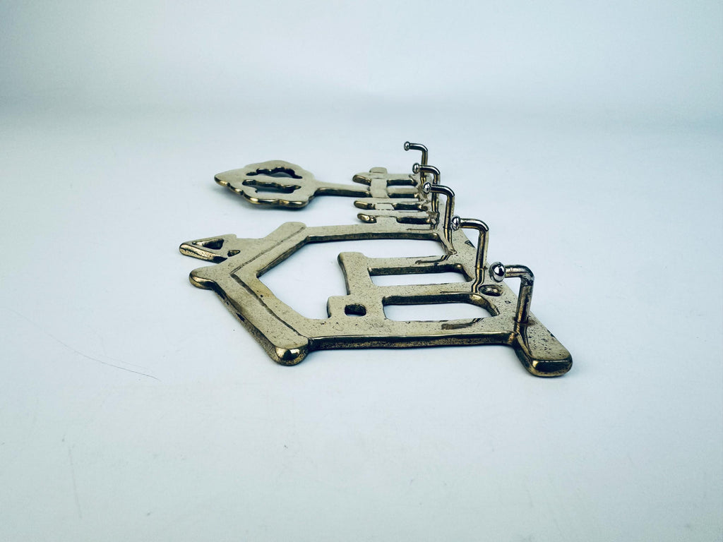 Vintage Brass House & Tree Key Rack  1970s Solid Brass Wall-Mount Key Hooks  Cottage Entryway Organizer