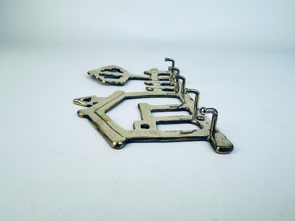 Vintage Brass House & Tree Key Rack  1970s Solid Brass Wall-Mount Key Hooks  Cottage Entryway Organizer