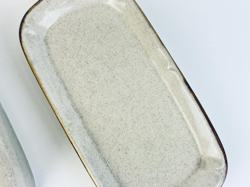 Vintage Mid-Century Speckled Grey Stoneware Covered Butter Dish Japan - 1960s/70s Two-Piece Tableware Tray & Lid