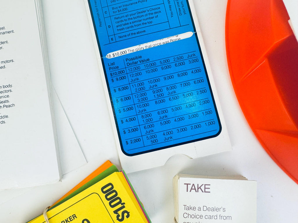 Vintage 1970s Dealer's Choice Board Game  Retro Car Deal Game in Orange & White Box