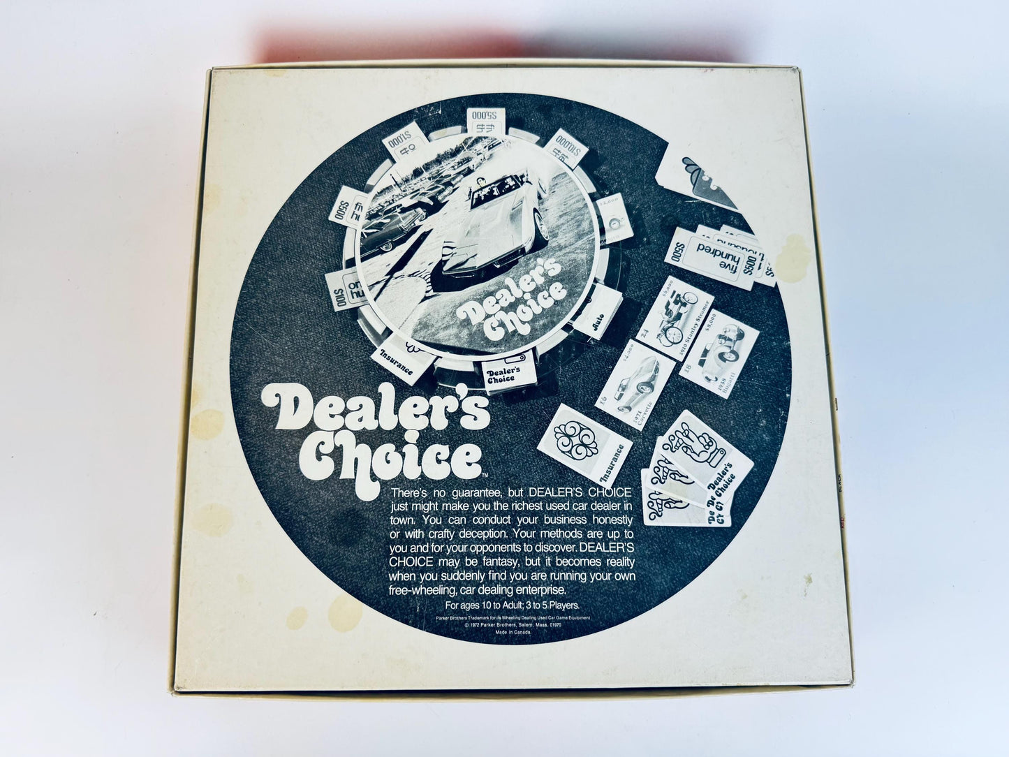 Vintage 1970s Dealer's Choice Board Game  Retro Car Deal Game in Orange & White Box
