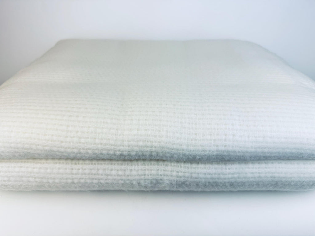 Vintage 'ESMOND' White Acrylic Twin/Double Blanket - Satin Ribbon Trim - New Old Stock (NOS) - Made In USA