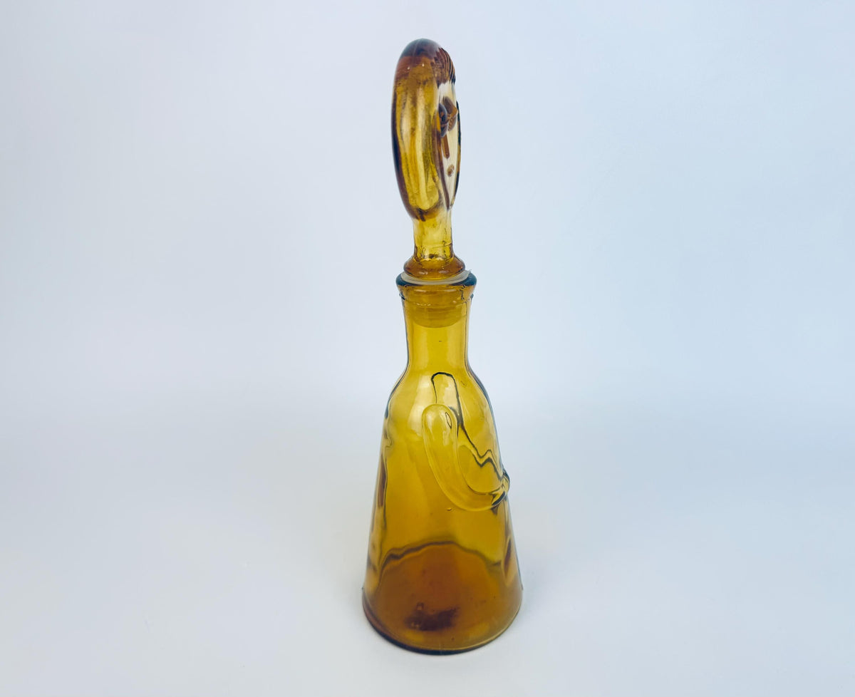 Vintage Amber Glass Face Decanter - 1960s Kosta Boda Höglund Style Art Glass