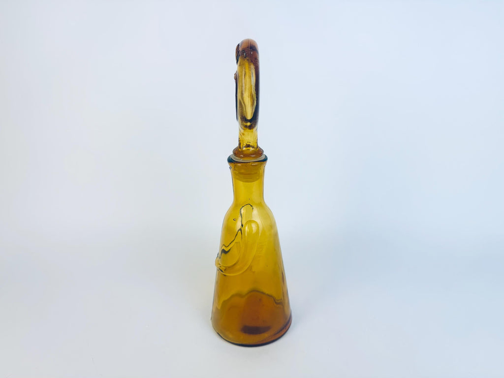 Vintage Amber Glass Face Decanter - 1960s Kosta Boda Höglund Style Art Glass