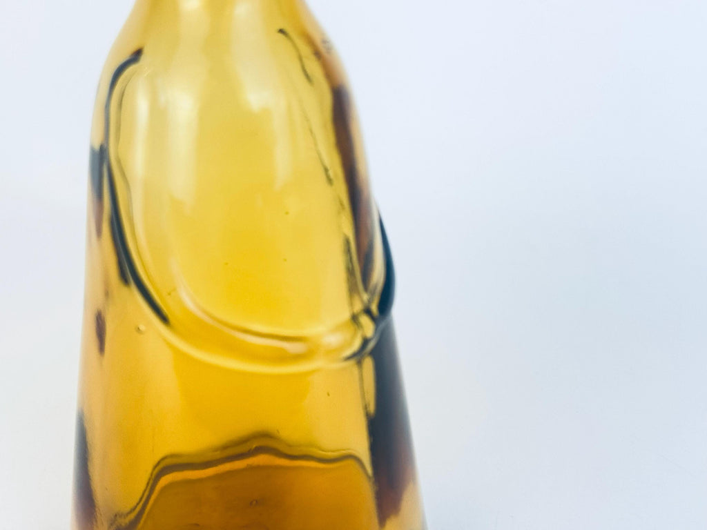 Vintage Amber Glass Face Decanter - 1960s Kosta Boda Höglund Style Art Glass