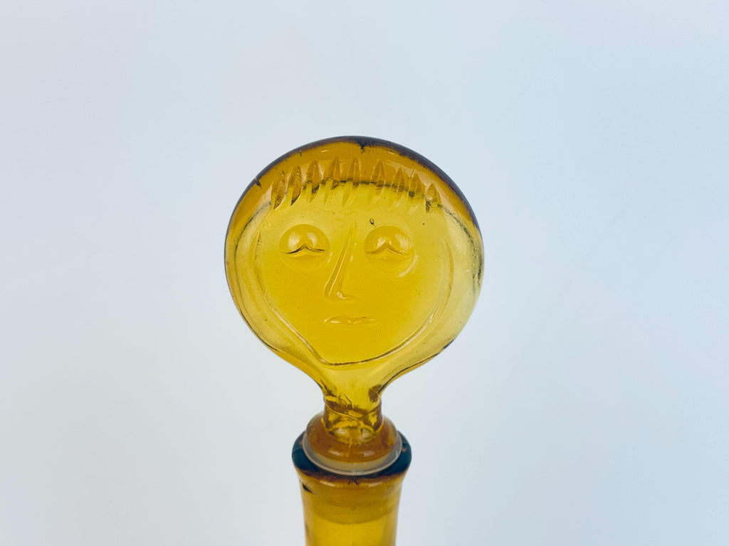 Vintage Amber Glass Face Decanter - 1960s Kosta Boda Höglund Style Art Glass