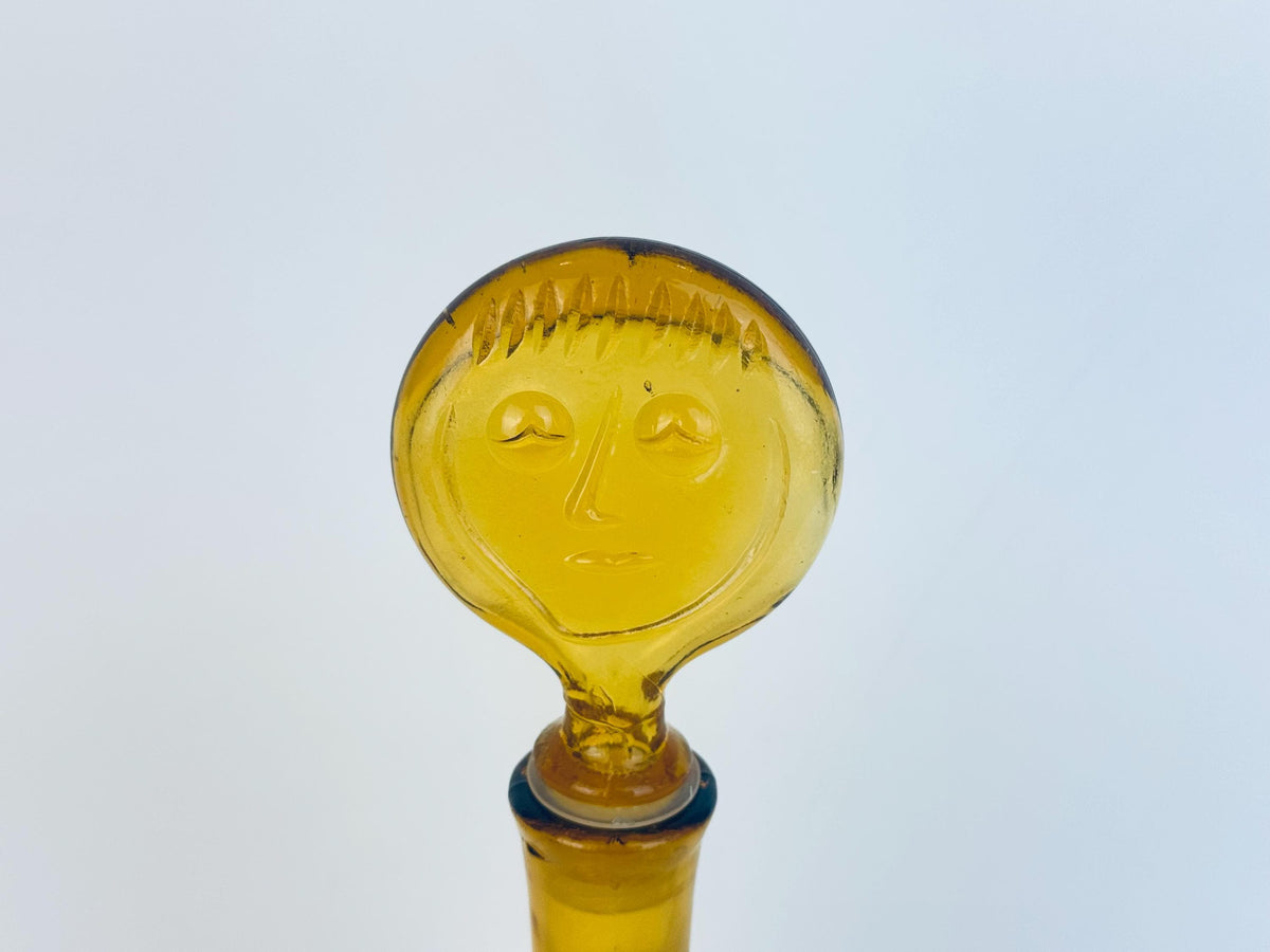 Vintage Amber Glass Face Decanter - 1960s Kosta Boda Höglund Style Art Glass