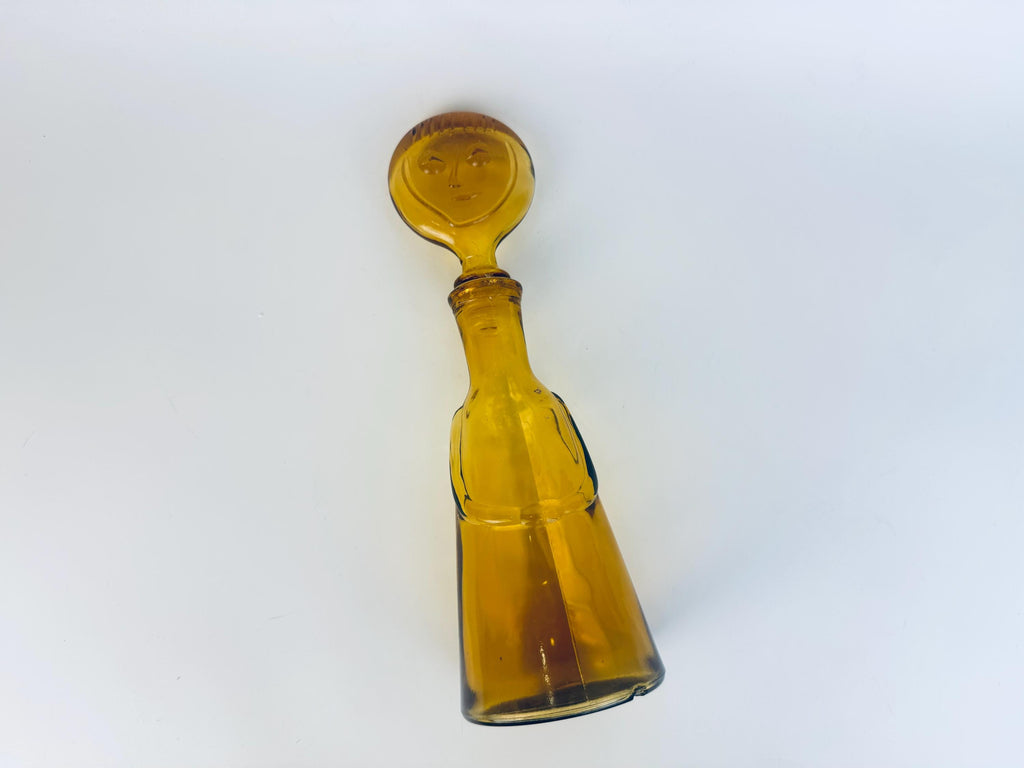 Vintage Amber Glass Face Decanter - 1960s Kosta Boda Höglund Style Art Glass