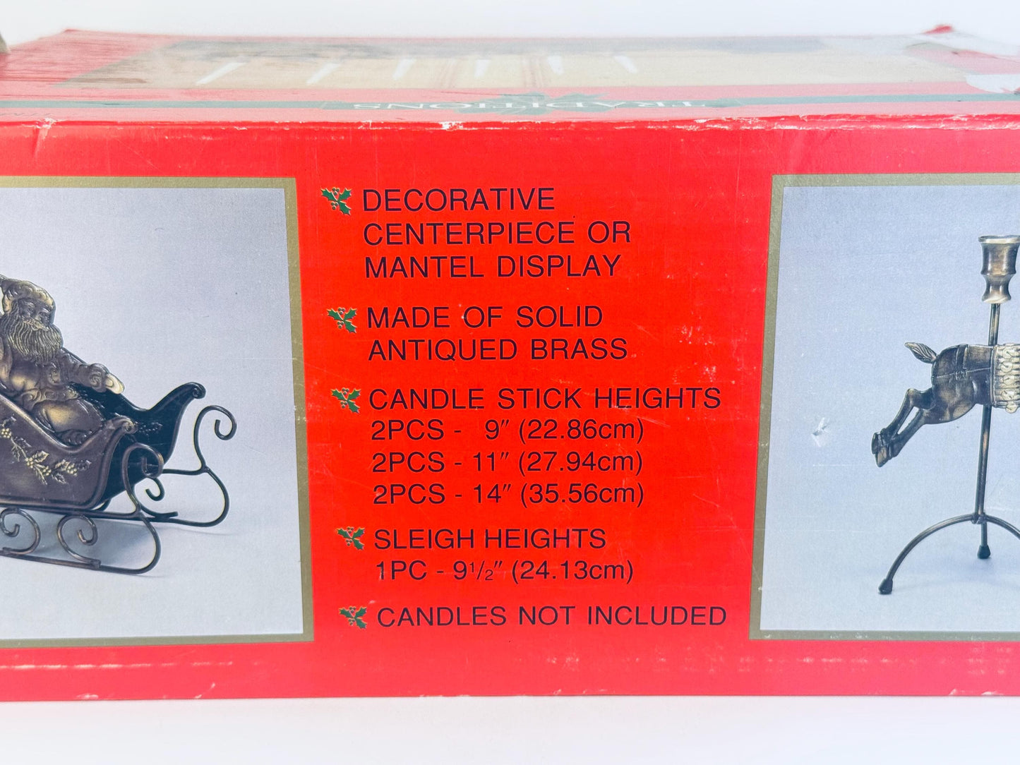 Vintage 1990s Solid Brass Reindeer & Sleigh Candleholder Set  Antiqued Gold Holiday Mantel or Table Centrepiece Display
