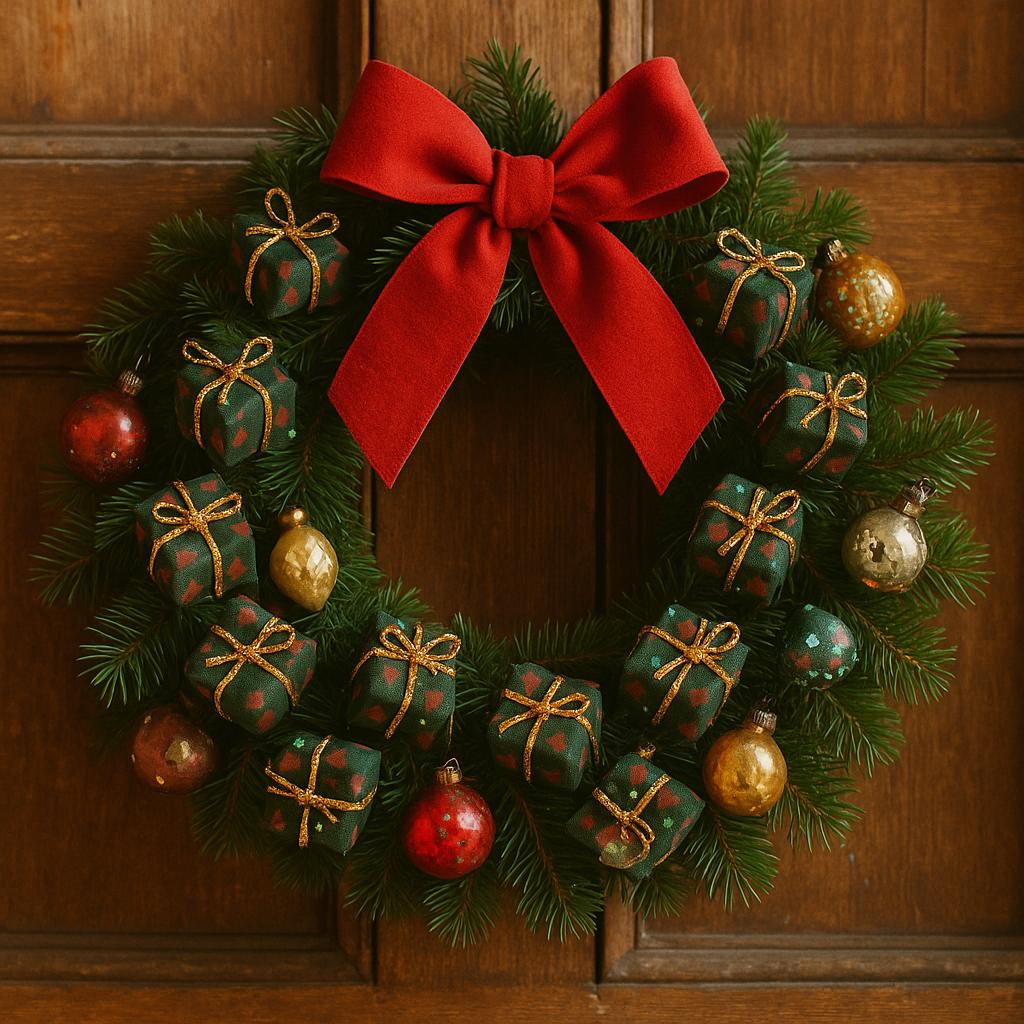 Vintage 1980s Miniature Christmas Gift Picks Set - Green Fabric Presents with Gold Ribbon for Holiday Floral Arrangements - Set Of 17