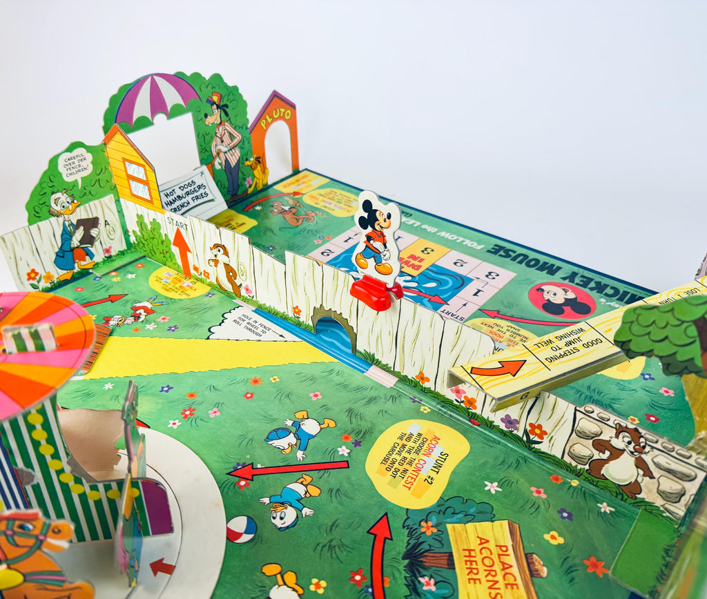 Vintage Mickey Mouse Follow The Leader Board Game  3D Cardboard Disney Playroom Accent