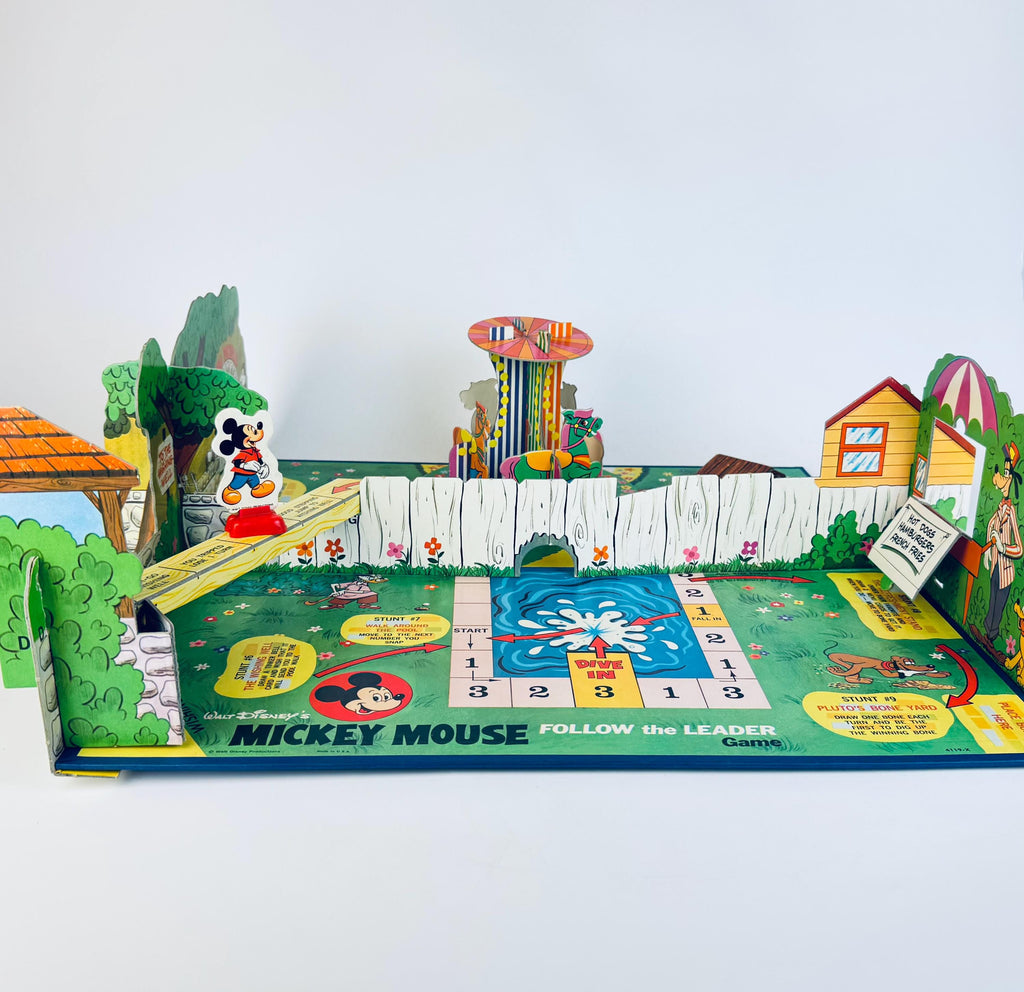 Vintage Mickey Mouse Follow The Leader Board Game  3D Cardboard Disney Playroom Accent