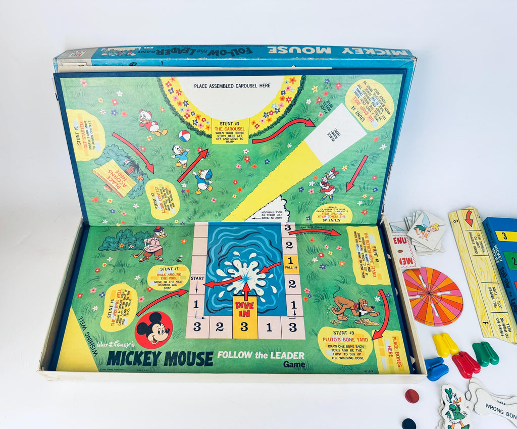 Vintage Mickey Mouse Follow The Leader Board Game  3D Cardboard Disney Playroom Accent