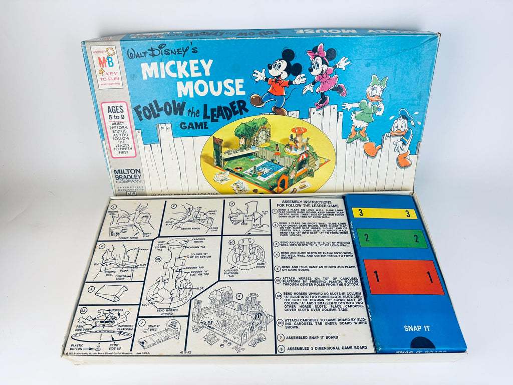 Vintage Mickey Mouse Follow The Leader Board Game  3D Cardboard Disney Playroom Accent