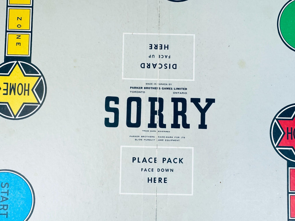Vintage 1950s Sorry! Board Game  Canadian Edition, Blue Box with Cards & Plastic Pawns  Mid-Century Family Game
