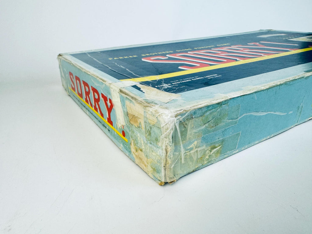 Vintage 1950s Sorry! Board Game  Canadian Edition, Blue Box with Cards & Plastic Pawns  Mid-Century Family Game