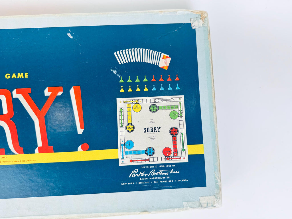 Vintage 1950s Sorry! Board Game  Canadian Edition, Blue Box with Cards & Plastic Pawns  Mid-Century Family Game