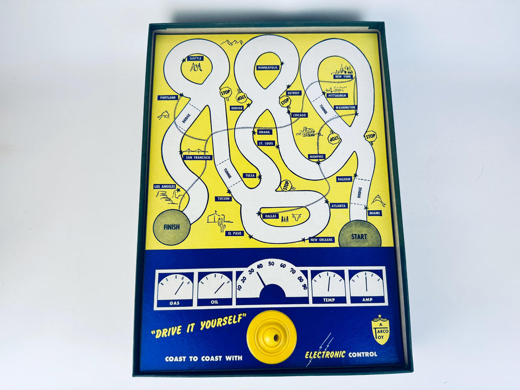 Vintage 1950s Magnetic Skill-Drive Board Game  Drive Yourself Cross Country  Made In USA