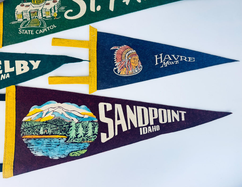 Vintage 1950s-1960s American Souvenir Large & Small Felt Tapered Pennant/Wall Hangings - Each Sold Separately