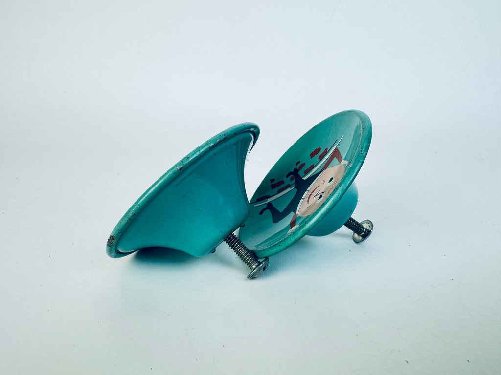 Vintage 1960s Amerock Storybook Humpty Dumpty Metal Drawer Knobs  Turquoise Mid-Century Nursery Furniture Pulls  Set of 2