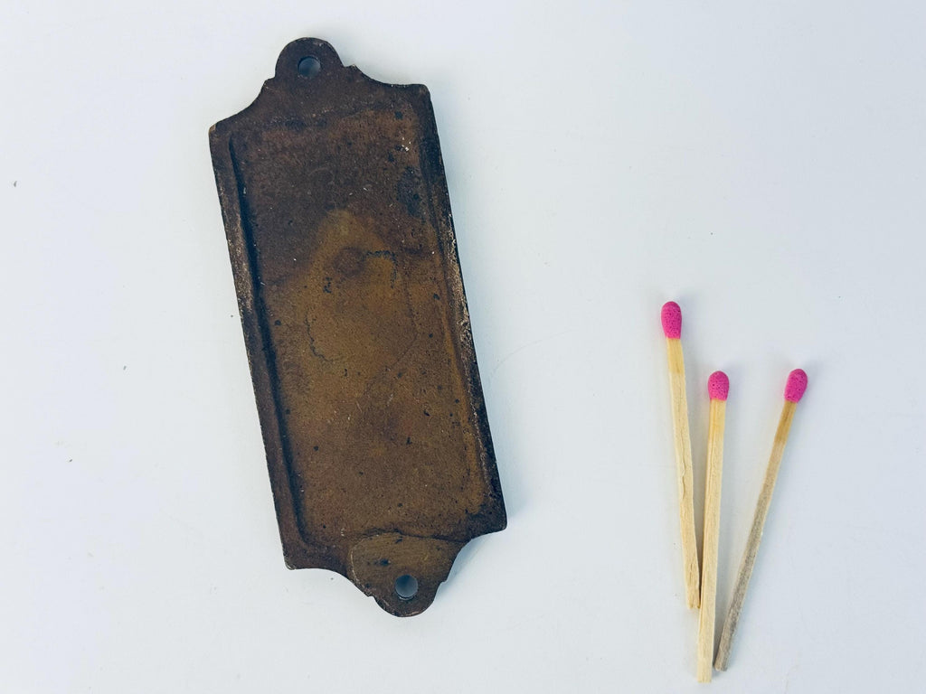 Antique Vintage 1930s Solid Bronze Wall-Mount Match Striker Plate - Architectural Hearth Hardware - Dark Rich Bronze Patina