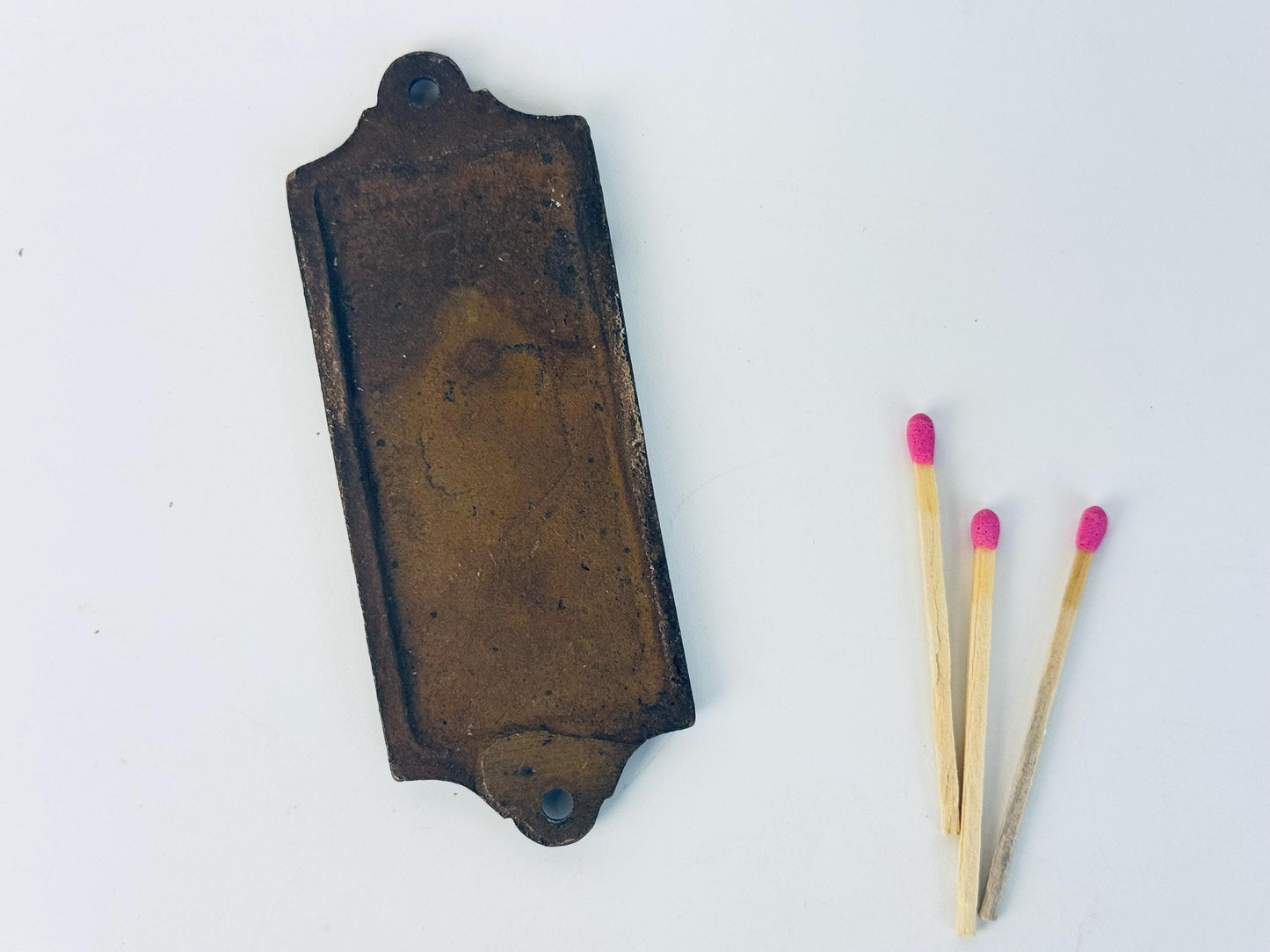 Antique Vintage 1930s Solid Bronze Wall-Mount Match Striker Plate - Architectural Hearth Hardware - Dark Rich Bronze Patina