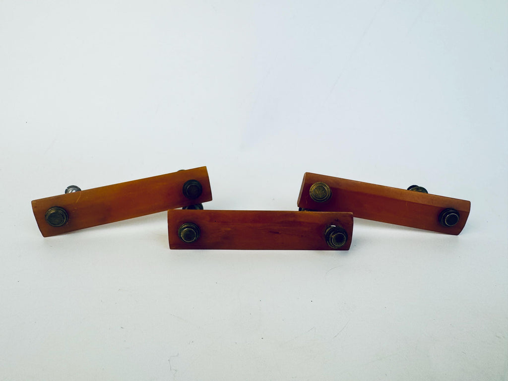 Vintage Mid-Century Butterscotch Bakelite Drawer Pulls  Amber Plastic Cabinet Handles with Brass Mounts - Each Sold Separately