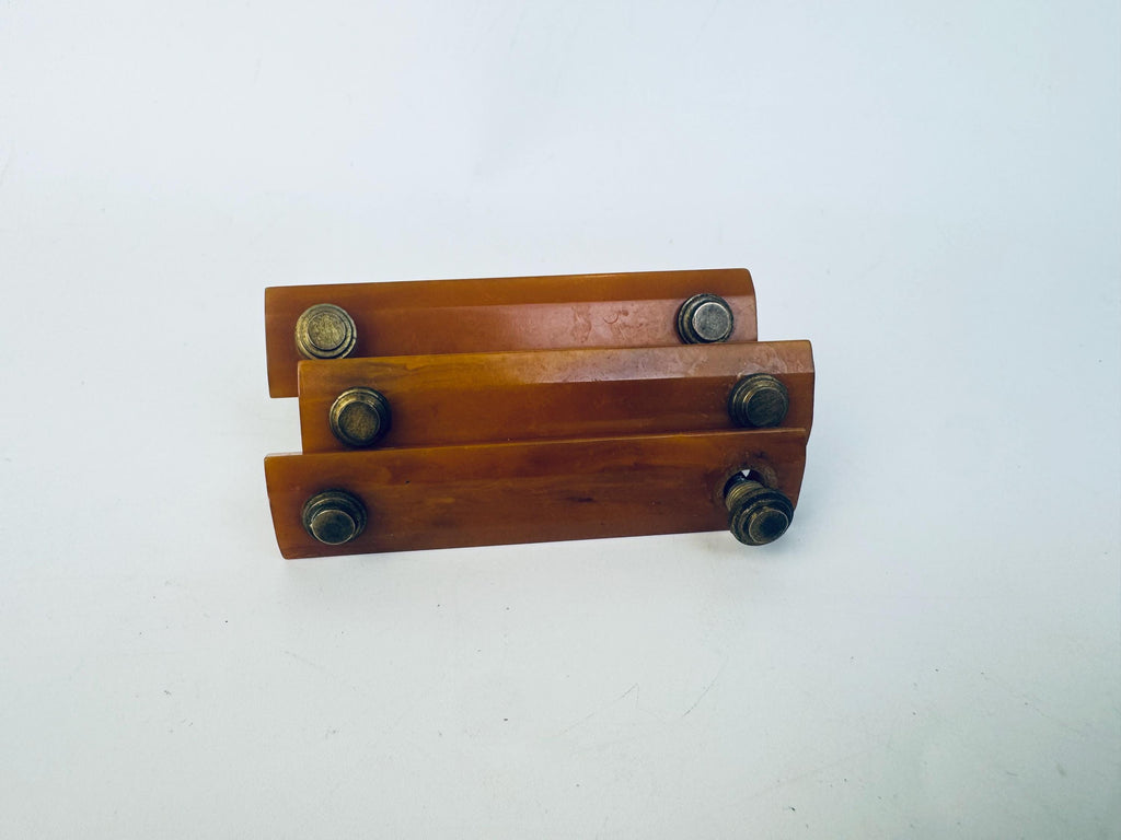 Vintage Mid-Century Butterscotch Bakelite Drawer Pulls  Amber Plastic Cabinet Handles with Brass Mounts - Each Sold Separately