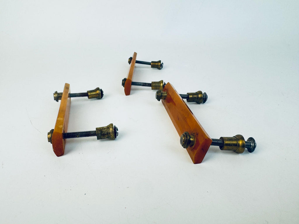 Vintage Mid-Century Butterscotch Bakelite Drawer Pulls  Amber Plastic Cabinet Handles with Brass Mounts - Each Sold Separately