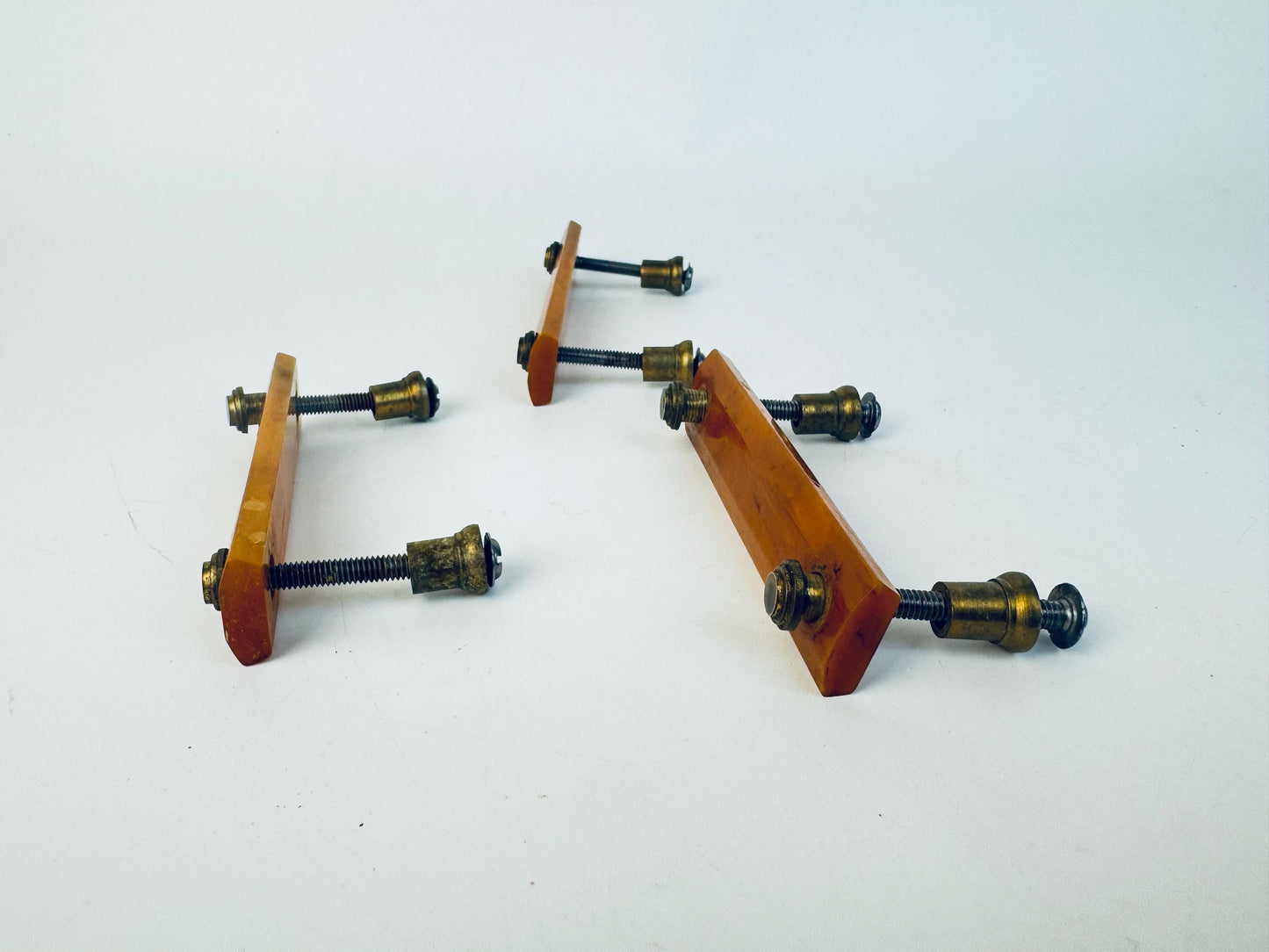 Vintage Mid-Century Butterscotch Bakelite Drawer Pulls  Amber Plastic Cabinet Handles with Brass Mounts - Each Sold Separately