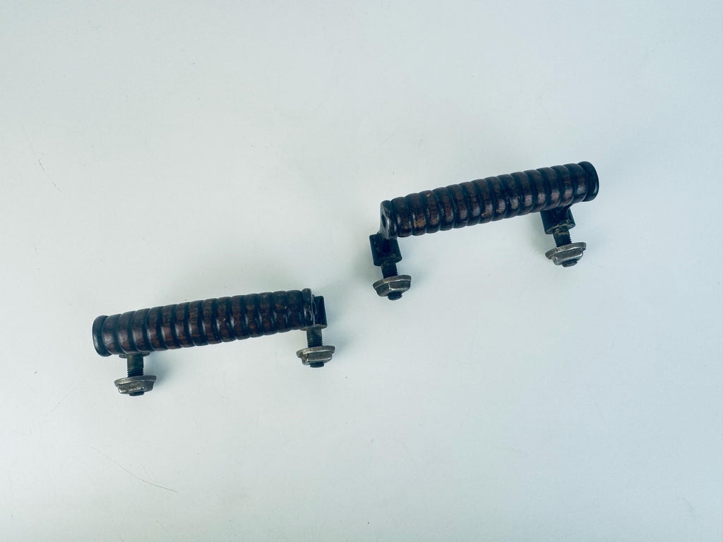 Vintage 1970s Ribbed Walnut + Black Metal Drawer Pulls  Retro Wood and Metal Furniture Handles  Vintage Cabinet Hardware - Sold Separately