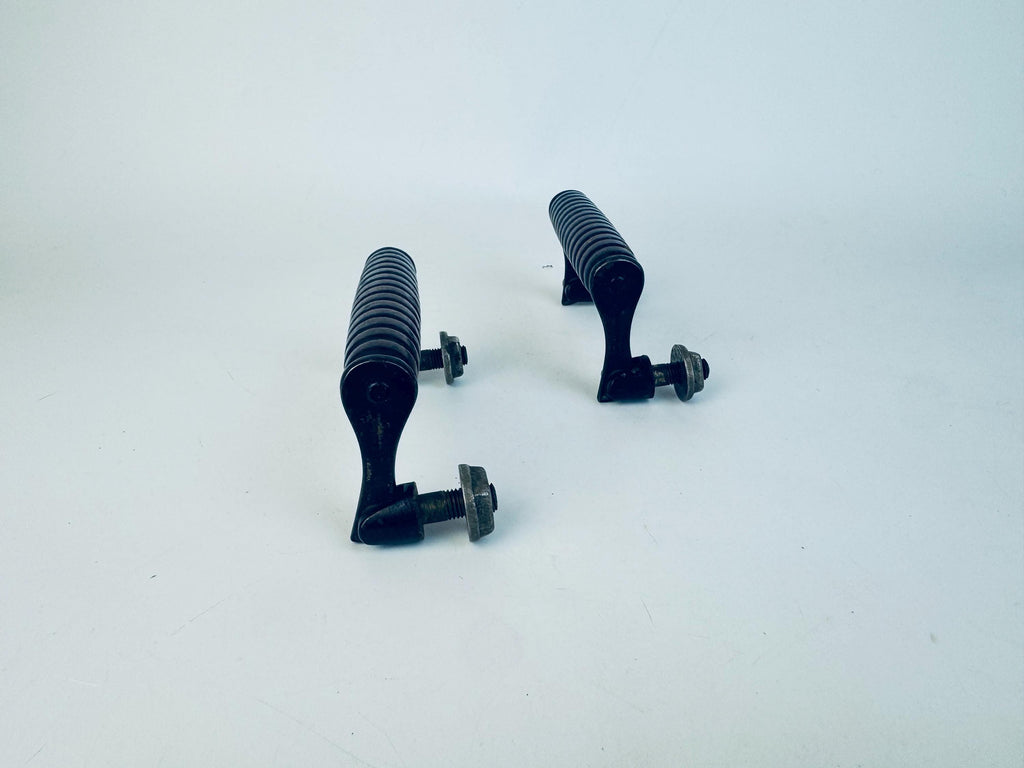 Vintage 1970s Ribbed Walnut + Black Metal Drawer Pulls  Retro Wood and Metal Furniture Handles  Vintage Cabinet Hardware - Sold Separately