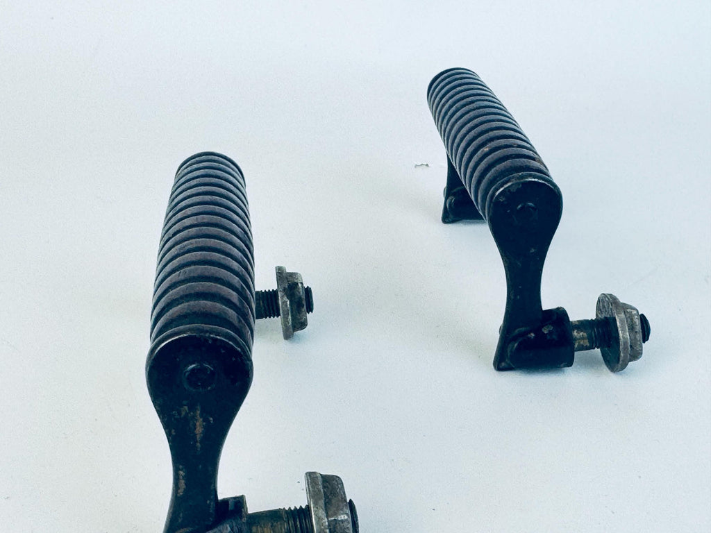 Vintage 1970s Ribbed Walnut + Black Metal Drawer Pulls  Retro Wood and Metal Furniture Handles  Vintage Cabinet Hardware - Sold Separately